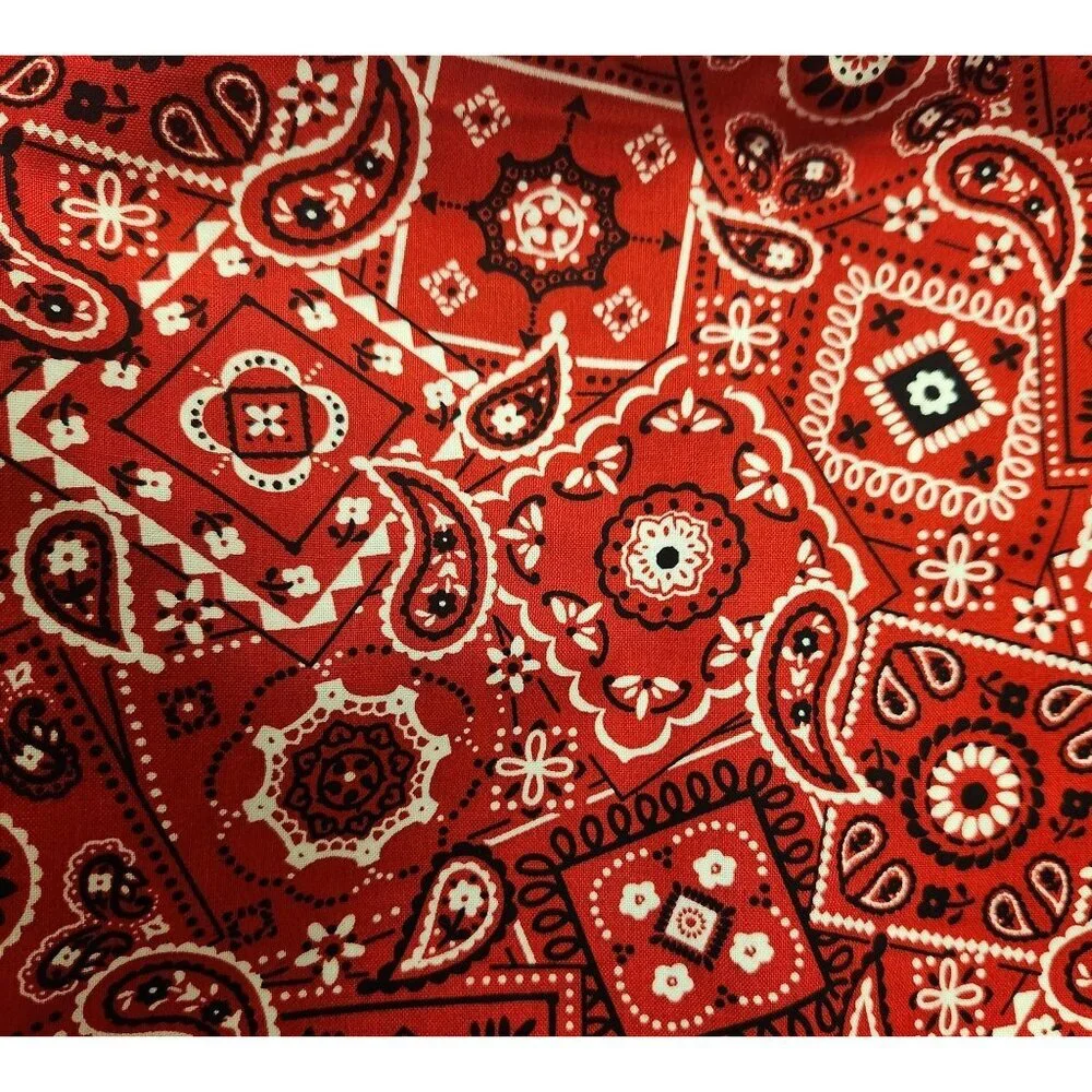 Red Bandana Cotton Fabric 44” Wide By The Yard Paisley Western Print Sewing Mate